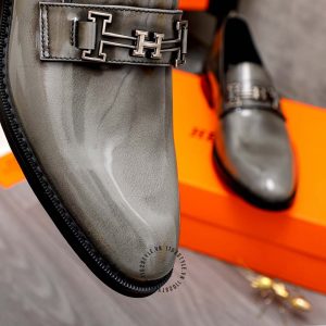Giày nam Hermes da bóng màu xám Super Fake - Hình ảnh 7