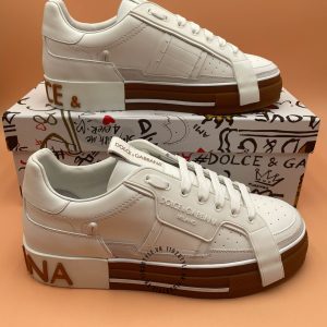 Giày sneaker nam D&G trắng đế nâu logo nổi cao cấp - Hình ảnh 6