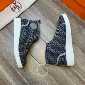 Giày nam sneaker boot Hermes màu đen họa tiết cao cấp - Hình ảnh 5