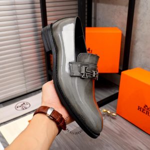 Giày nam Hermes da bóng màu xám Super Fake - Hình ảnh 6