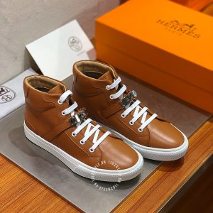 Giày nam Hermes sneaker boot màu nâu khuy cài fake 1:1 - Hình ảnh 2