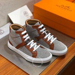 Giày nam Hermes sneaker boot màu ghi phối nâu fake loại 1 - Hình ảnh 2