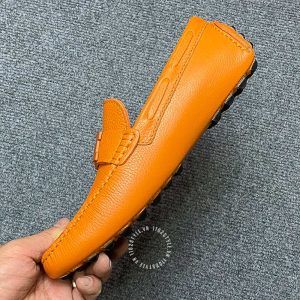 Giày lười nam Hermes da sần màu cam logo H siêu cấp - Hình ảnh 5