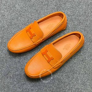 Giày lười nam Hermes da sần màu cam logo H siêu cấp - Hình ảnh 3