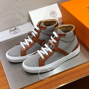 Giày nam Hermes sneaker boot màu ghi phối nâu fake loại 1 - Hình ảnh 3