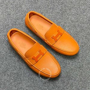 Giày lười nam Hermes da sần màu cam logo H siêu cấp - Hình ảnh 2