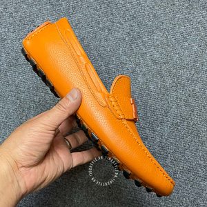 Giày lười nam Hermes da sần màu cam logo H siêu cấp - Hình ảnh 4