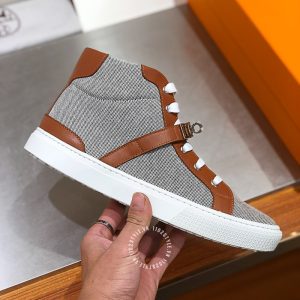 Giày nam Hermes sneaker boot màu ghi phối nâu fake loại 1 - Hình ảnh 5