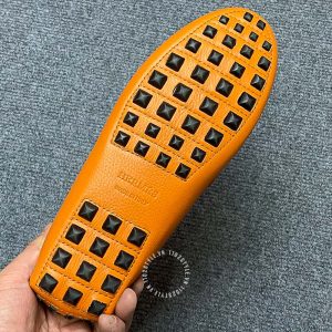 Giày lười nam Hermes da sần màu cam logo H siêu cấp - Hình ảnh 9
