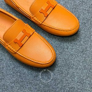 Giày lười nam Hermes da sần màu cam logo H siêu cấp - Hình ảnh 6