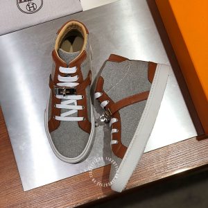 Giày nam Hermes sneaker boot màu ghi phối nâu fake loại 1 - Hình ảnh 4