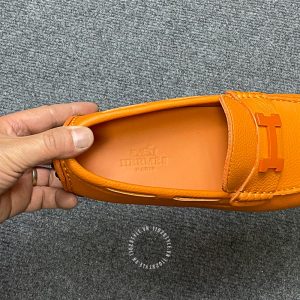 Giày lười nam Hermes da sần màu cam logo H siêu cấp - Hình ảnh 7