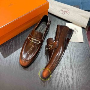 Giày lười Hermes like auth nam hàng hiệu màu nâu - Ảnh 4