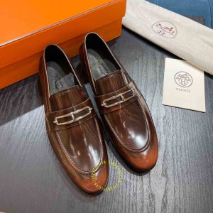 Giày lười Hermes like auth nam hàng hiệu màu nâu - Ảnh 3
