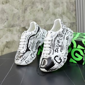 Giày thể thao D&G nam màu trắng hoạ tiết đen hàng hiệu - Ảnh 6