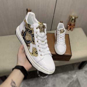 Giày nam hàng hiệu Versace màu trắng logo kim loại cao cấp - Ảnh 5