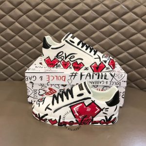 Sneaker unisex D&G màu trắng hoạ tiết hình trái tim hàng hiệu - Ảnh 2