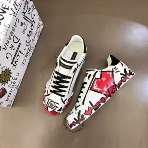 Sneaker unisex D&G màu trắng hoạ tiết hình trái tim hàng hiệu - Ảnh 3