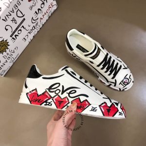 Sneaker unisex D&G màu trắng hoạ tiết hình trái tim hàng hiệu - Ảnh 4