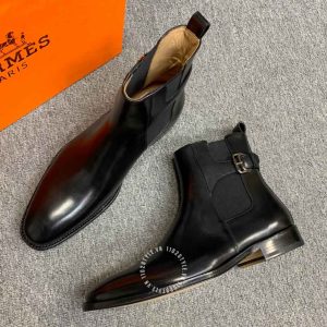 Giày Chelsea Boot Hermes nam màu đen da trơn cao cấp - Ảnh 4