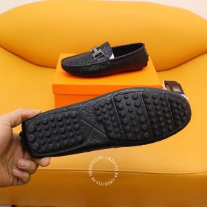 Giày nam Hermes mocasin màu đen họa tiết nổi bật Super Fake - Hình ảnh 9