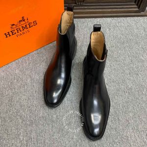 Giày Chelsea Boot Hermes nam màu đen da trơn cao cấp - Ảnh 2