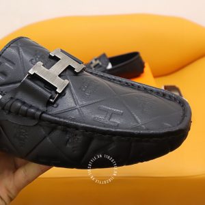 Giày nam Hermes mocasin màu đen họa tiết nổi bật Super Fake - Hình ảnh 6