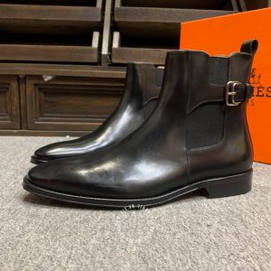 Giày Chelsea Boot Hermes nam màu đen da trơn cao cấp - Ảnh 6