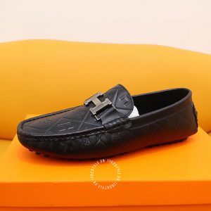 Giày nam Hermes mocasin màu đen họa tiết nổi bật Super Fake - Hình ảnh 4