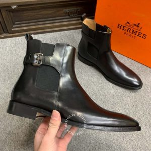 Giày Chelsea Boot Hermes nam màu đen da trơn cao cấp - Ảnh 5