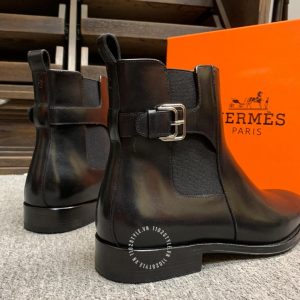 Giày Chelsea Boot Hermes nam màu đen da trơn cao cấp - Ảnh 8