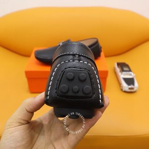 Giày nam Hermes màu đen da sần logo bạc Super Fake - Hình ảnh 7