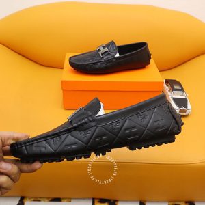 Giày nam Hermes mocasin màu đen họa tiết nổi bật Super Fake - Hình ảnh 5