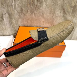 Giày nam Hermes da sần màu be phối đen logo H siêu cấp - Hình ảnh 6