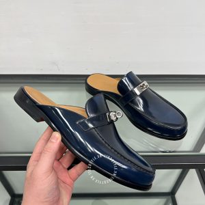 Giày sục Hermes da bóng màu xanh than siêu cấp 1:1 - Hình ảnh 3