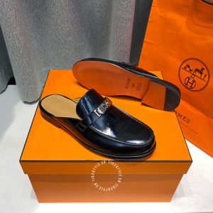 Giày sục nam Hermes da bóng màu đen siêu cấp 1:1 - Hình ảnh 4