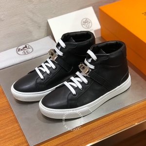 Giày sneaker boot nam Hermes màu đen khuy cài siêu cấp 1:1 - Hình ảnh 3