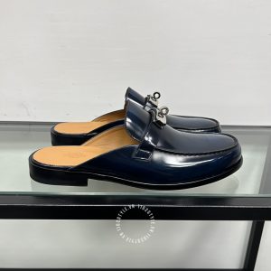 Giày sục Hermes da bóng màu xanh than siêu cấp 1:1 - Hình ảnh 4