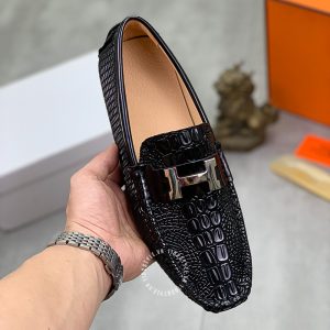 Giày lười nam Hermes da xịn màu đen logo H Super Fake - Hình ảnh 4