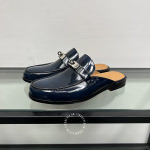 Giày sục Hermes da bóng màu xanh than siêu cấp 1:1 - Hình ảnh 5