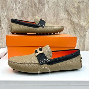 Giày nam Hermes da sần màu be phối đen logo H siêu cấp - Hình ảnh 3
