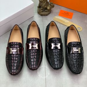 Giày lười nam Hermes da xịn màu đen logo H Super Fake - Hình ảnh 9