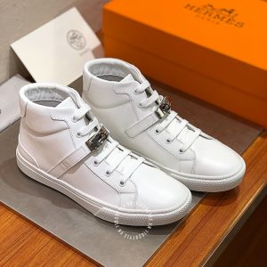 Giày nam Hermes sneaker boot màu trắng khuy cài siêu cấp 1:1 - Hình ảnh 2