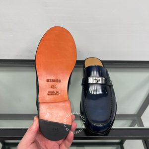 Giày sục Hermes da bóng màu xanh than siêu cấp 1:1 - Hình ảnh 9