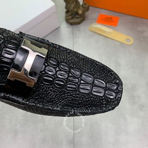 Giày lười nam Hermes da xịn màu đen logo H Super Fake - Hình ảnh 6
