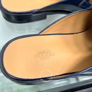 Giày sục Hermes da bóng màu xanh than siêu cấp 1:1 - Hình ảnh 8