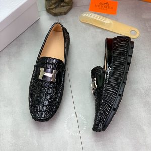 Giày lười nam Hermes da xịn màu đen logo H Super Fake - Hình ảnh 3
