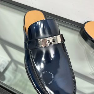 Giày sục Hermes da bóng màu xanh than siêu cấp 1:1 - Hình ảnh 7