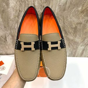 Giày nam Hermes da sần màu be phối đen logo H siêu cấp - Hình ảnh 2