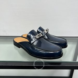 Giày sục Hermes da bóng màu xanh than siêu cấp 1:1 - Hình ảnh 2